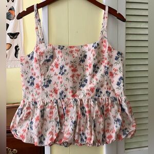 NWOT Rebecca Taylor Emma Floral Print Blouson Bubble Hem Tank